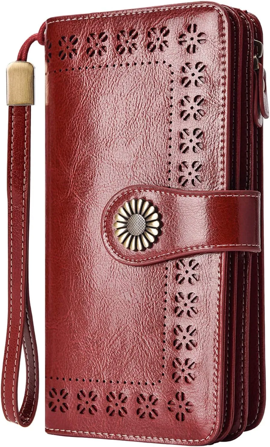 CHARMORE Womens Wallet RFID Blocking Leather Clutch Multi Card Case Ladies Purse Wristlets