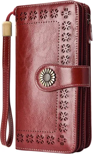 CHARMORE Womens Wallet RFID Blocking Leather Clutch Multi Card Case Ladies Purse Wristlets