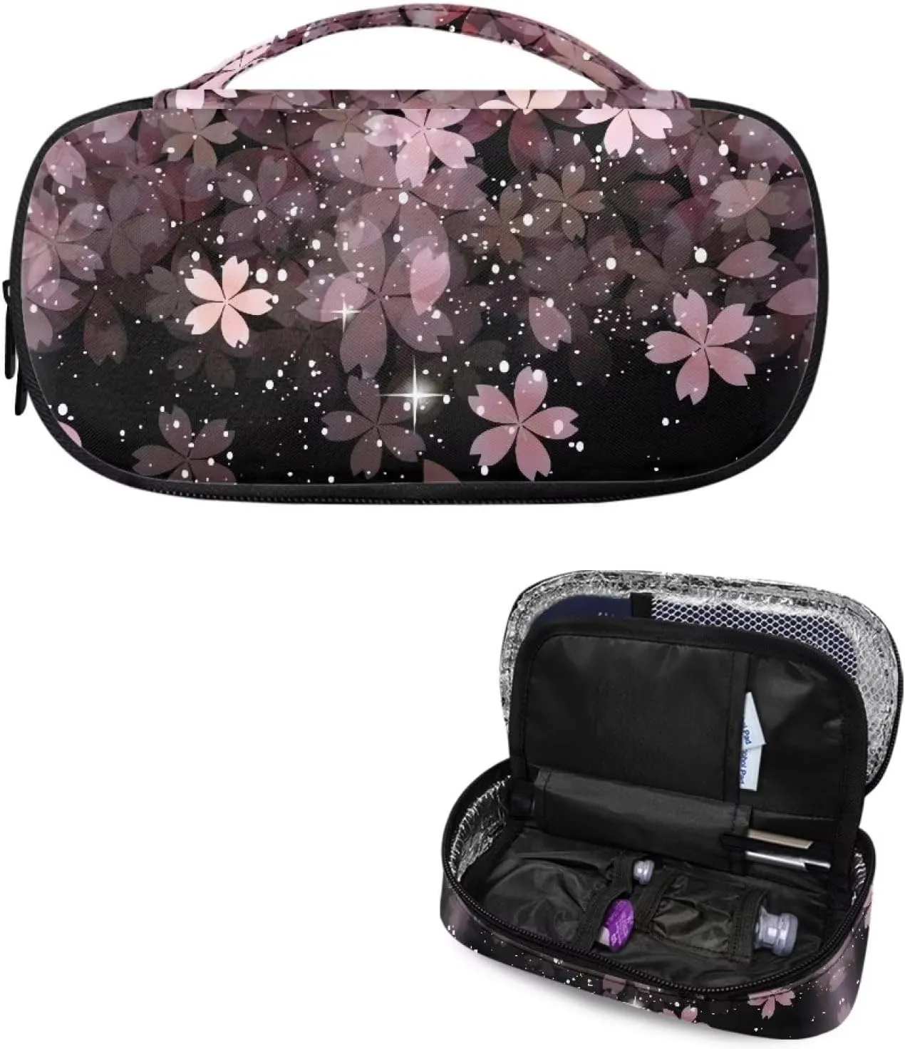 Cheery Blossom Diabetic Supplies Travel Case for Diabetes Testing Kit Blood Glucose Monitor Kit with Meter Insulin Cooler Travel Organizer for Daily Use, Pink
