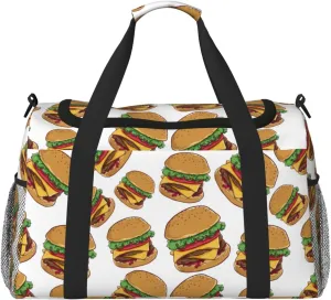 Cheese Burger Pattern Travel Duffle Bag Carry On Duffle Bags For Womens & Mens Travel Overnight Bag Tote Bag Yoga Gym Bag