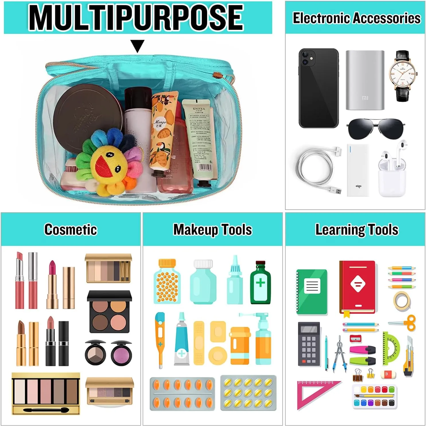 Chenille Letter Bag Clear MEDS Makeup Pouch, Preppy Small Medicine Bag Travel Drugs Pills Zipper Pouch with Handle, Nylon Waterproof Portable Meds Bag Toiletry Organizer for Patient Nurse(MEDS-Green)