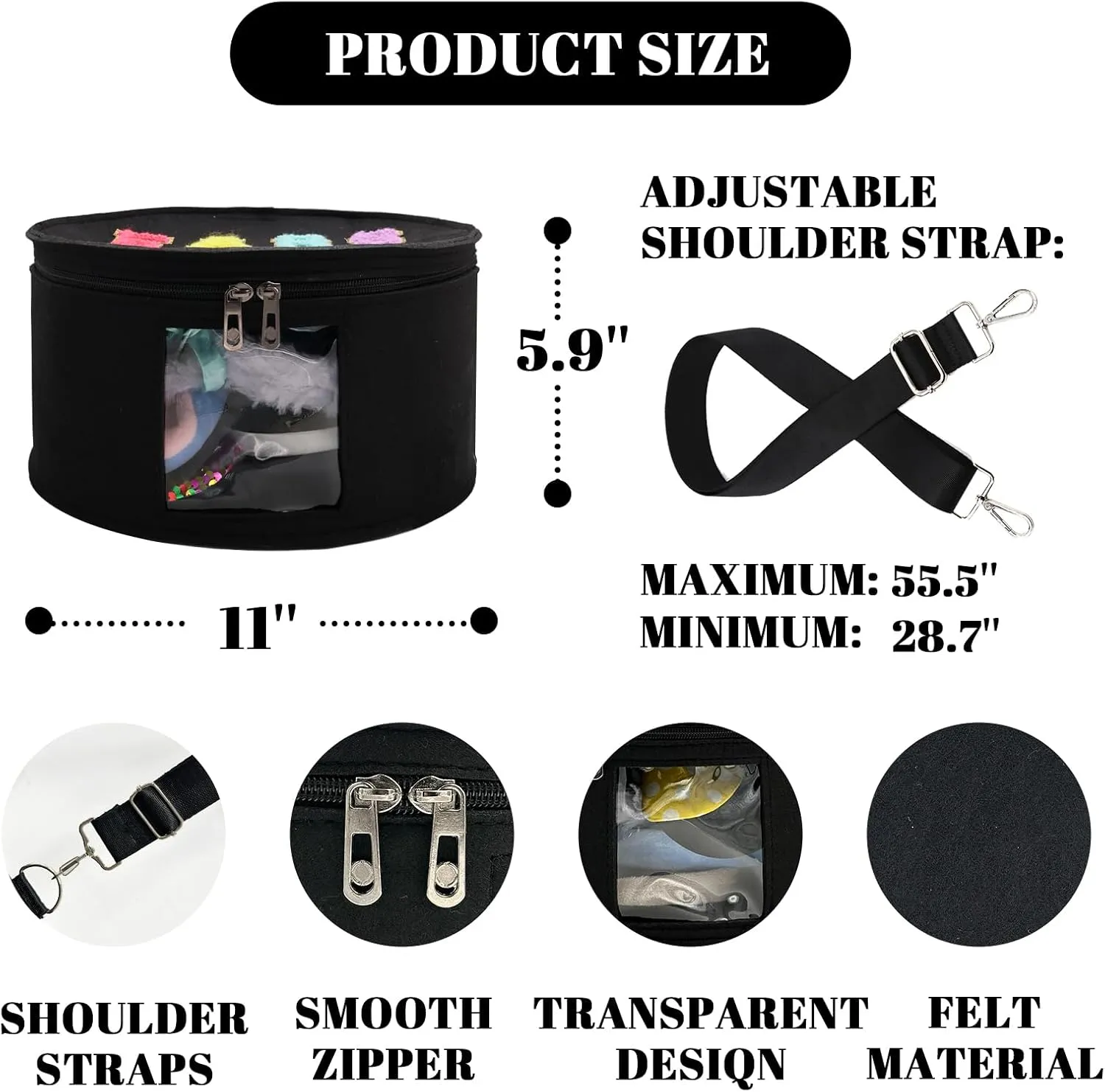 Chenille Letter Bow Mouse Ears Travel Case,Large Round Tiara Tote Storage Box,Headband Ears Display Storage Box with Shoulder Straps for Hairband,Tiara and Hair Accessories Storage Travel Picnic Park