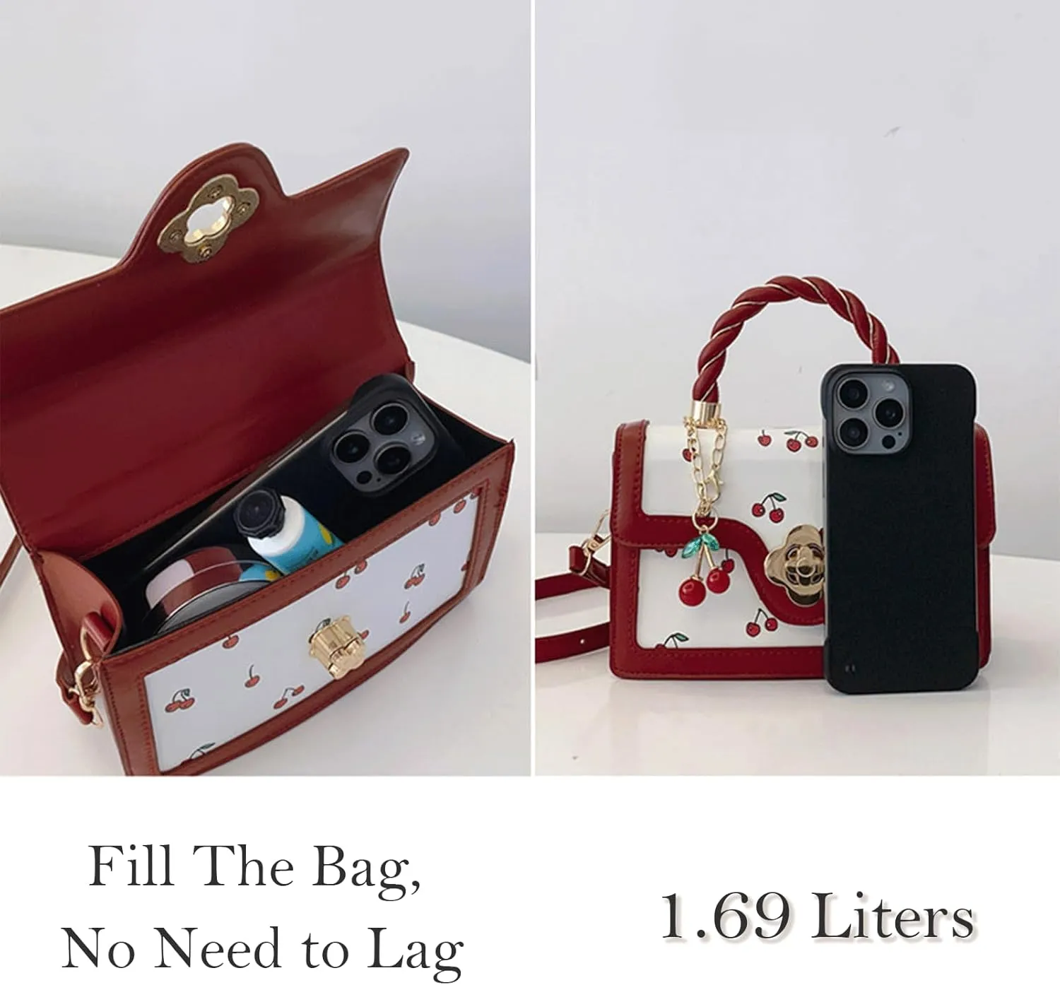 Cherry Handbag for Women Cute Aesthetic Y2K Purse Kawaii Trendy Summer Spring Crossbody Shoulder Bag
