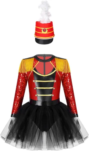 Children Dress Up Drum Halloween Majorette Outfits for Girls Marching Band Uniform and Toy Soldier Hat