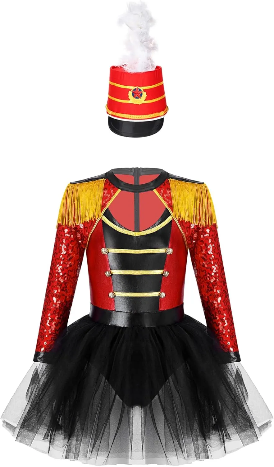 Children Dress Up Drum Halloween Majorette Outfits for Girls Marching Band Uniform and Toy Soldier Hat