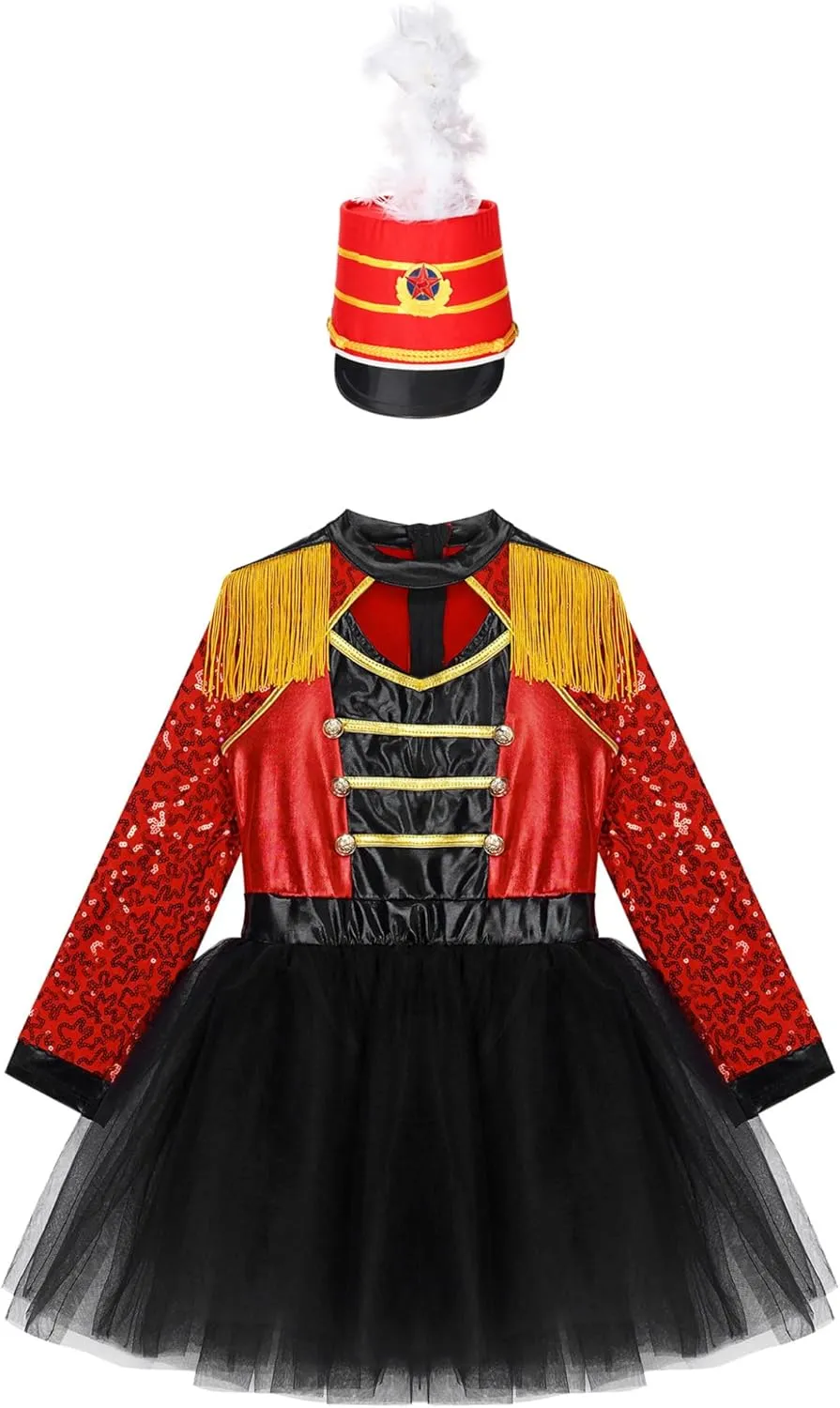 Children Dress Up Drum Halloween Majorette Outfits for Girls Marching Band Uniform and Toy Soldier Hat