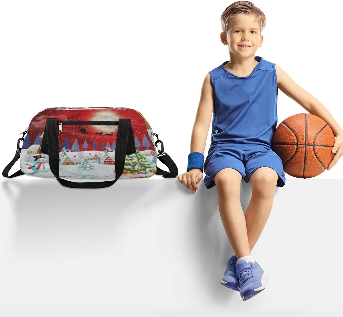 Chrismas Holiday Kids Duffel Bag for Girls Boys Teens, Oil Painting Dance Bag Overnight Small Duffel Bag Carry On Weekend Sports Gym Travel Bag for School Practice Gymnastics Ballet