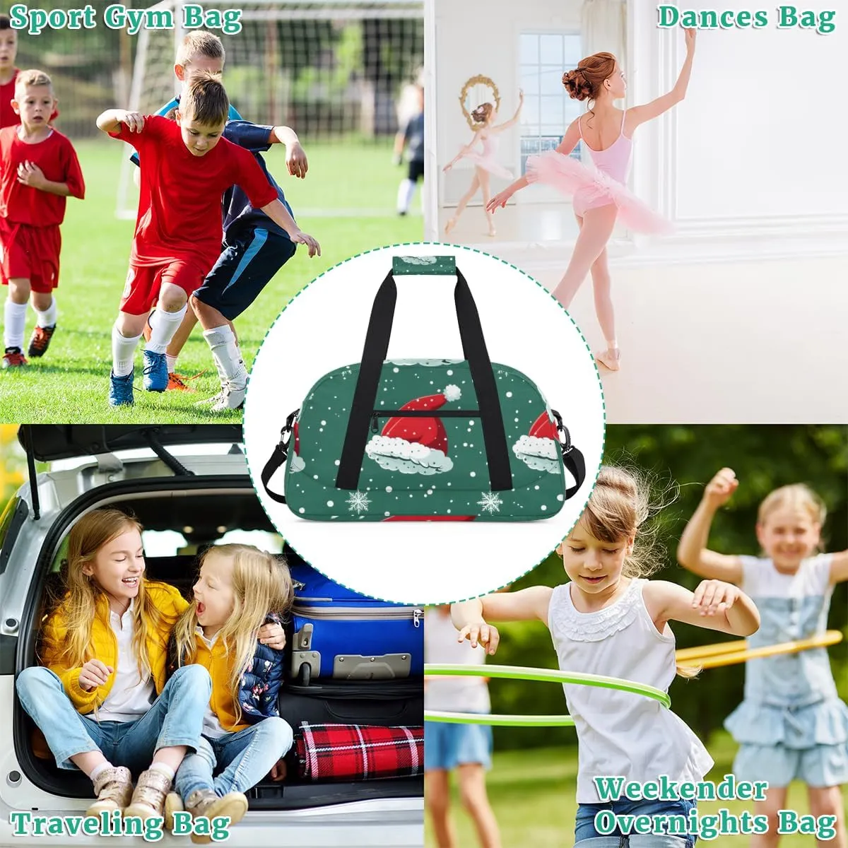 Christmas Hat Boys Girls Gym Bag Dance Perform Training Duffel Bags Weekender Carry-On Tote Luggage Bag Ideal for School Practice or Overnight Trips Red Hat