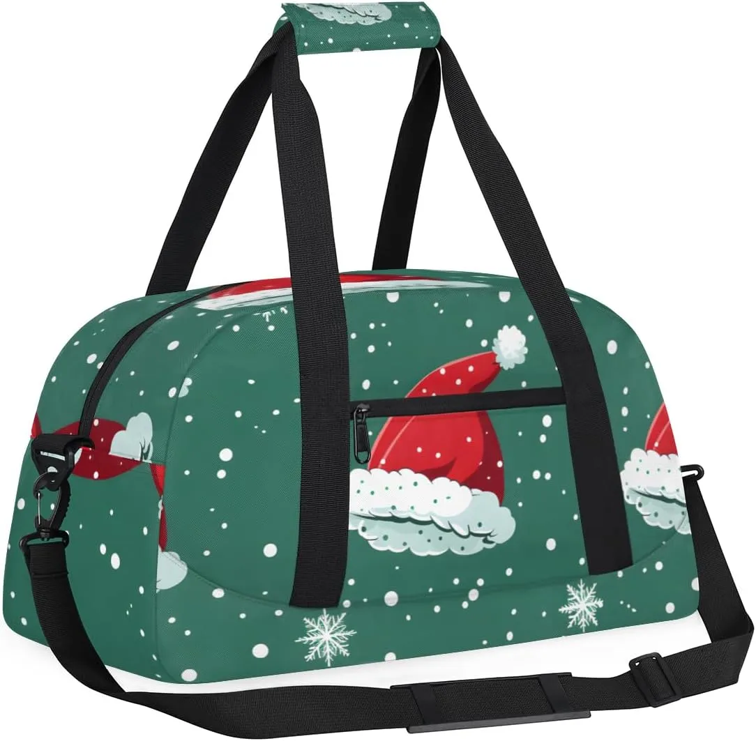 Christmas Hat Boys Girls Gym Bag Dance Perform Training Duffel Bags Weekender Carry-On Tote Luggage Bag Ideal for School Practice or Overnight Trips Red Hat
