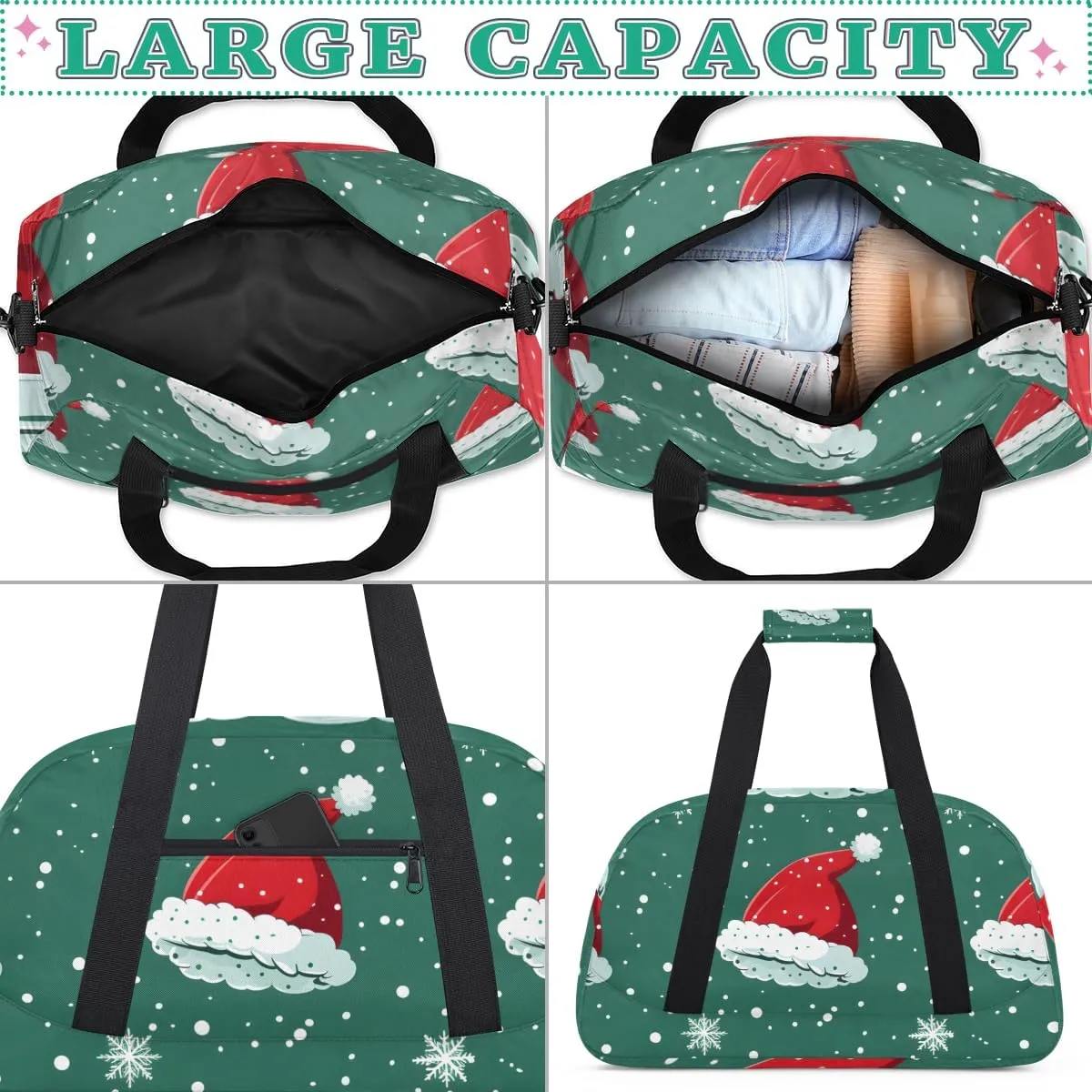 Christmas Hat Boys Girls Gym Bag Dance Perform Training Duffel Bags Weekender Carry-On Tote Luggage Bag Ideal for School Practice or Overnight Trips Red Hat