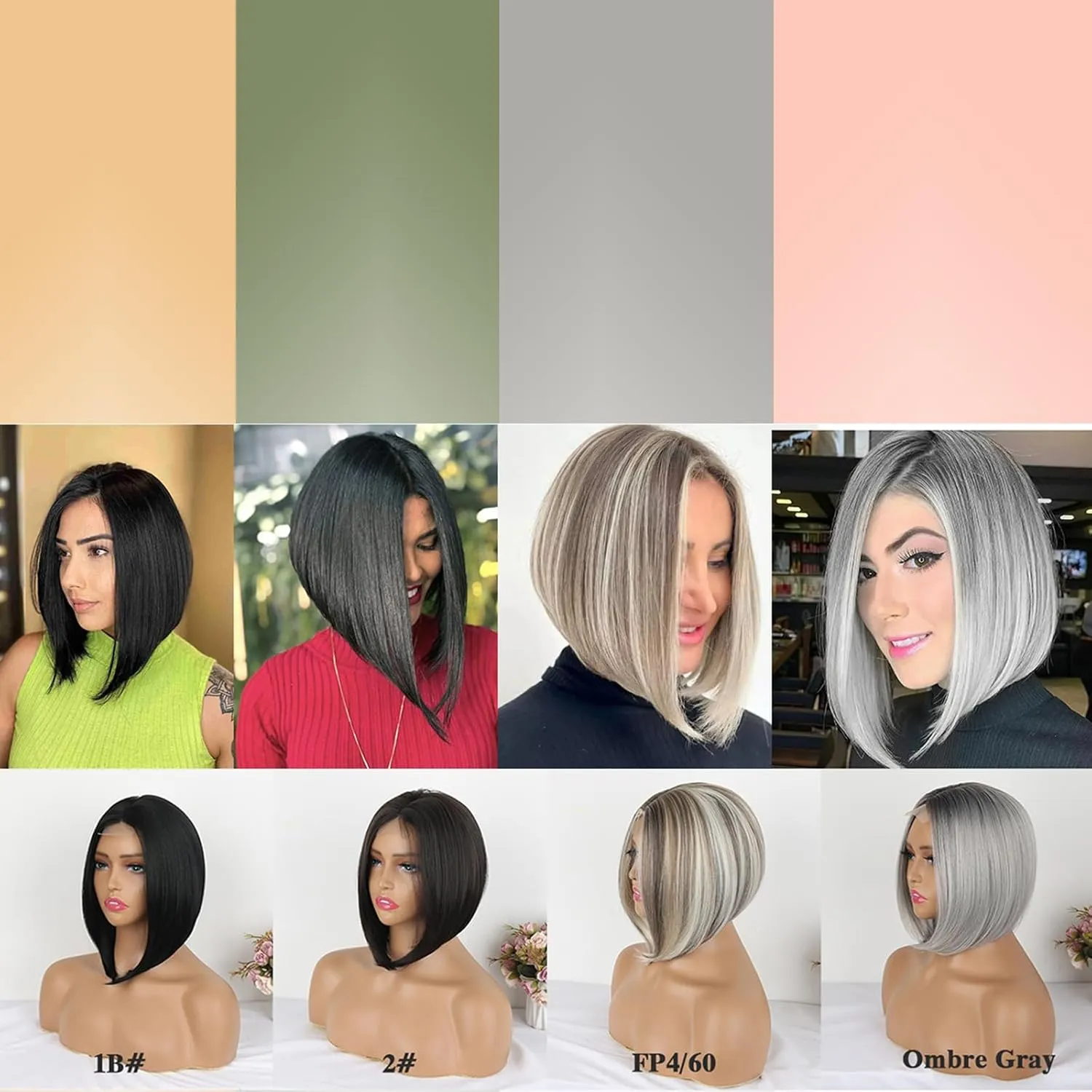 CINHOO Short Bob Hair Wig for Women Angled Bob with Dark Roots 10-12inch Gray Bob Wigs for Women Olivia Lace Front Wig Synthetic Shoulder Length Wigs for Women Sharp Inverted Bob Wig