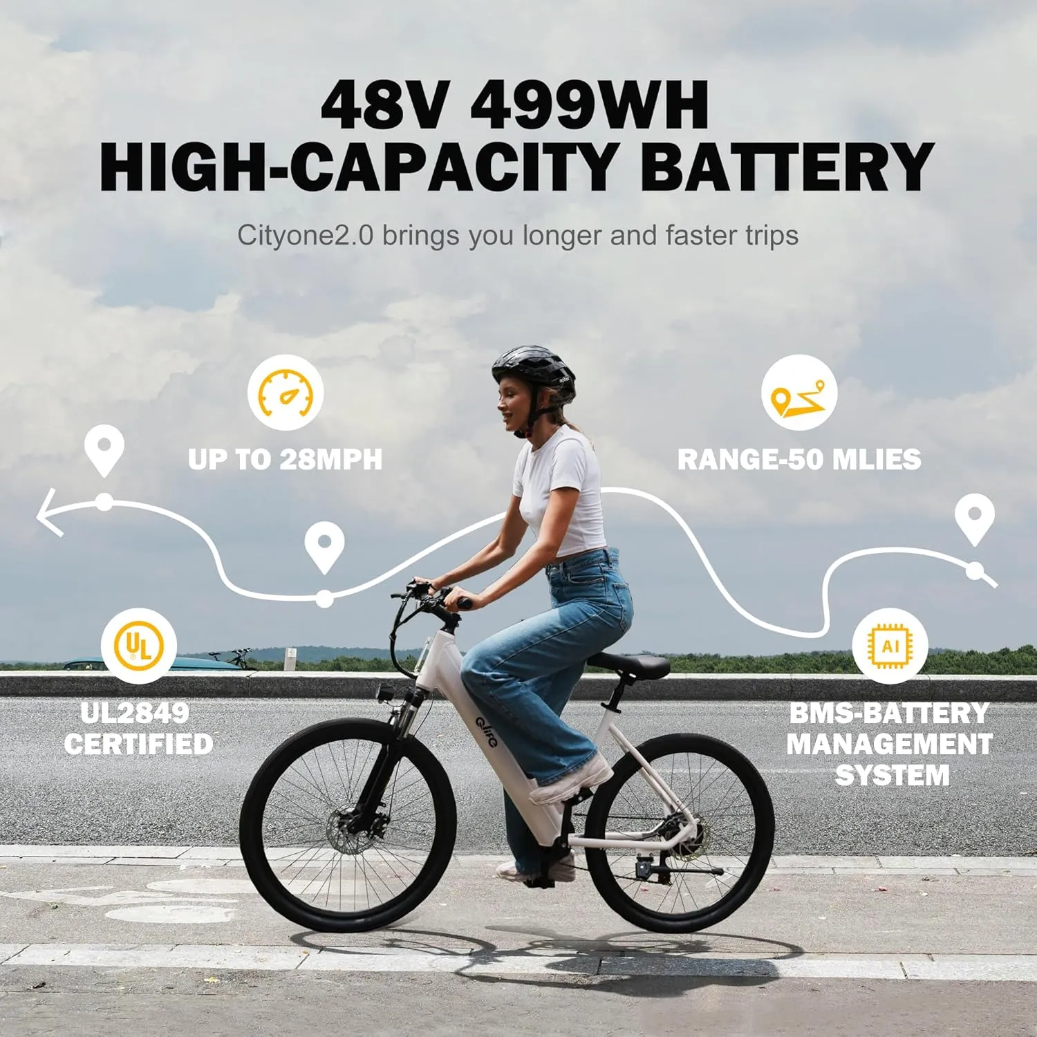 Cityone 2.0 Electric Bike for Adults,Up to 65Miles,28MPH,1200W Peak Motor 26" Ebike,499WH UL2849 Certified Battery Electric Commuter Bicycle with Front Suspension & 7-Speed Ebikes