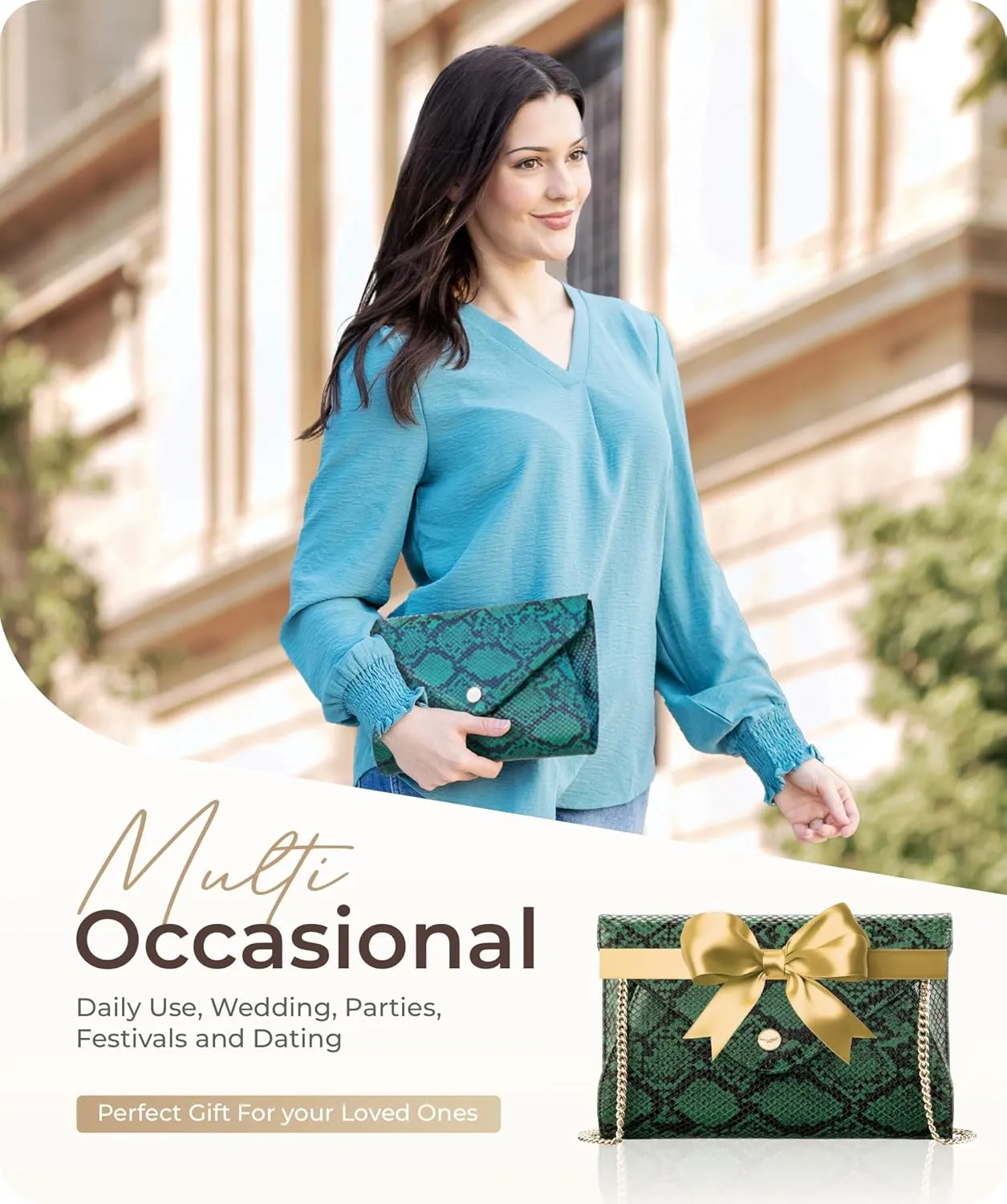 Claasico Evening Clutch Purses For Women - Elegant Envelope Clutch RFID Bag with Detachable Chain