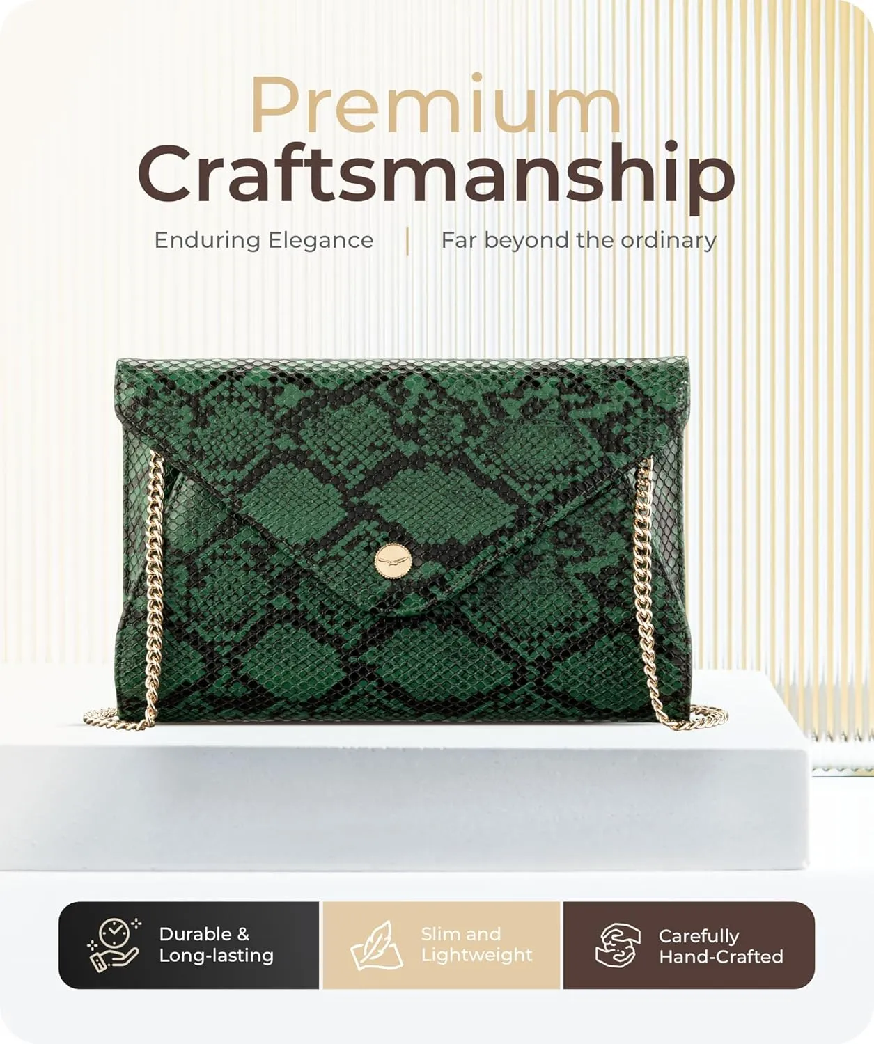 Claasico Evening Clutch Purses For Women - Elegant Envelope Clutch RFID Bag with Detachable Chain