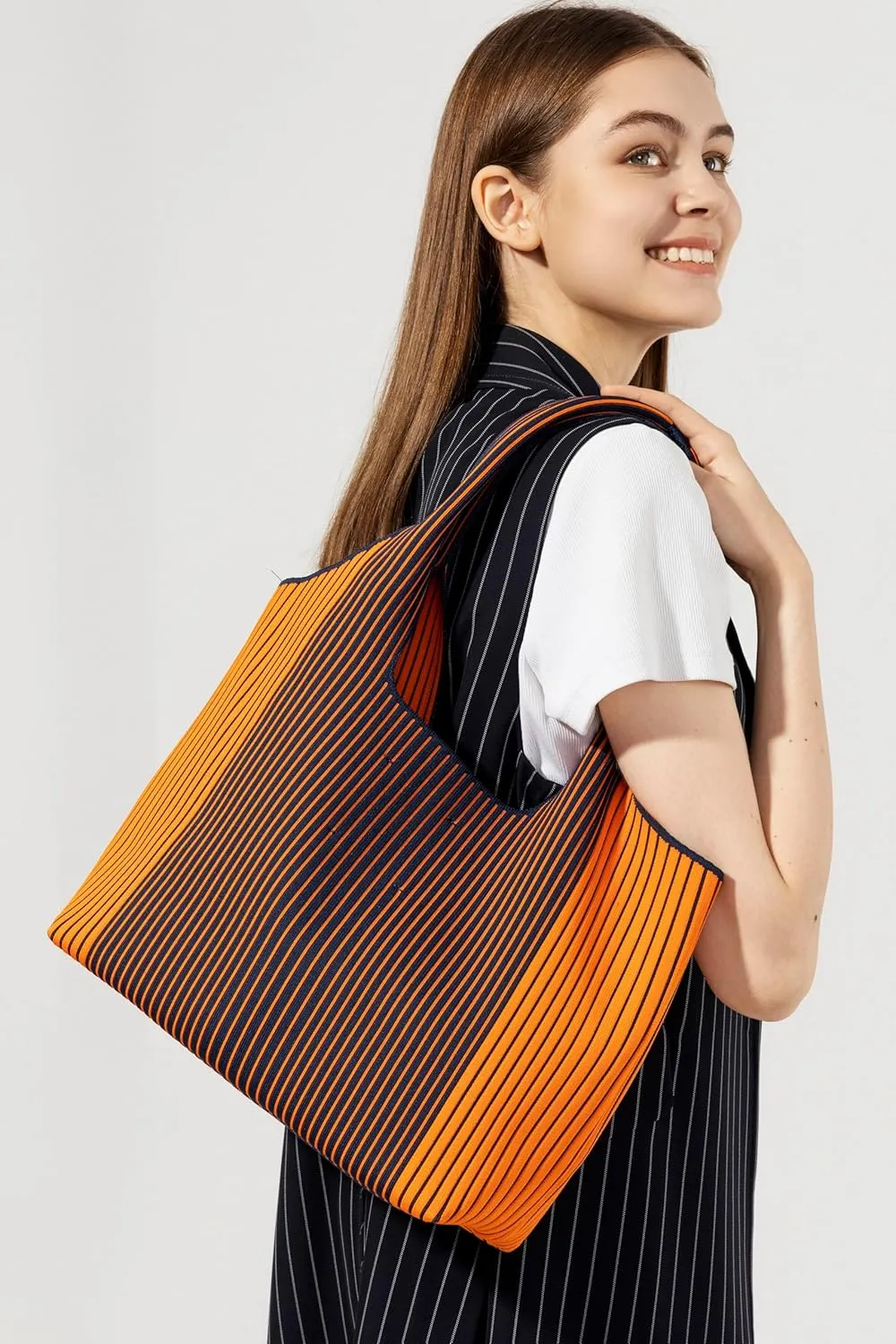 Classic Fashion Women's Striped Handbag, Knitted Bag, Large Capacity, Eco-friendly Materials