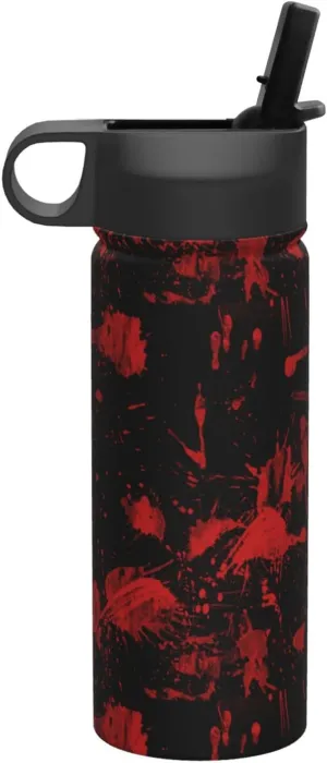 Classic Horror Blood Splatter Black Red 18oz Sports Insulated Kettle With Straw, Leak Proof Gym Bottle -Ideal Gift for Fitness Sports & Outdoors