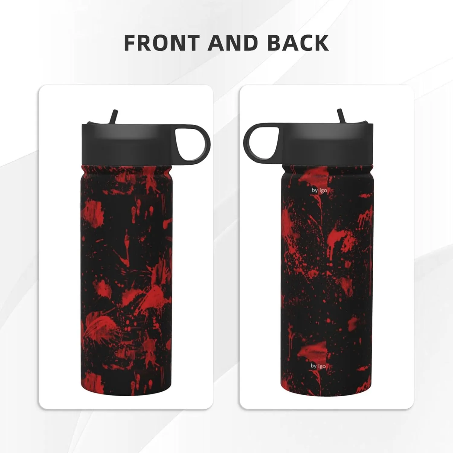 Classic Horror Blood Splatter Black Red 18oz Sports Insulated Kettle With Straw, Leak Proof Gym Bottle -Ideal Gift for Fitness Sports & Outdoors