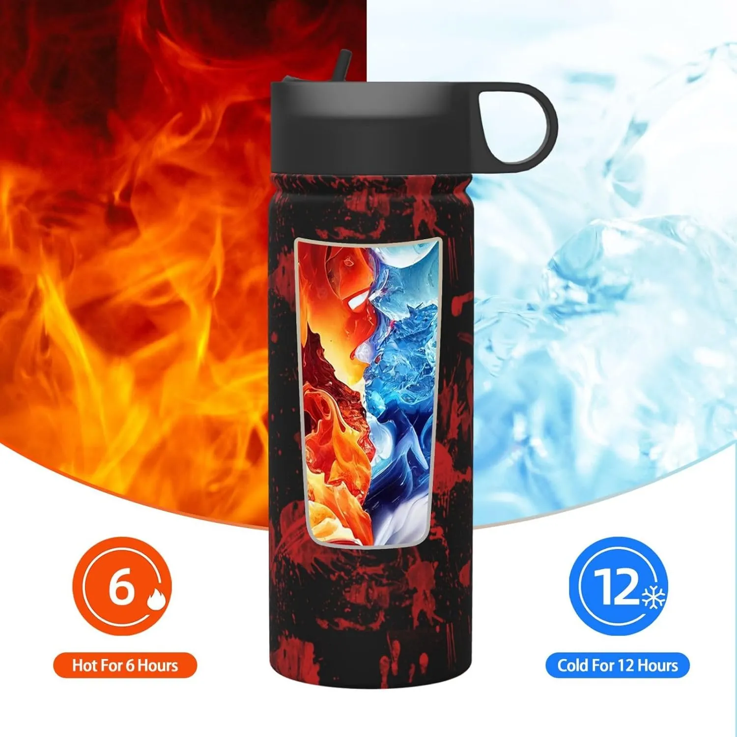 Classic Horror Blood Splatter Black Red 18oz Sports Insulated Kettle With Straw, Leak Proof Gym Bottle -Ideal Gift for Fitness Sports & Outdoors