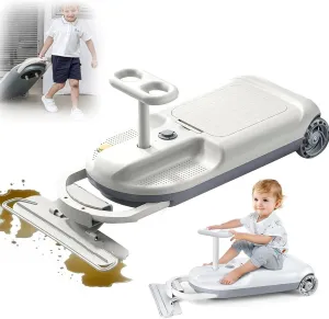 Cleaning Go Kart for Kids, Ride On Mop Floor Cleaner Go Carts, Portable Mini Go Kart, Adjustable Speeds, Retractable Cleaning Mopping Kart with Glowing Wheels & Storage