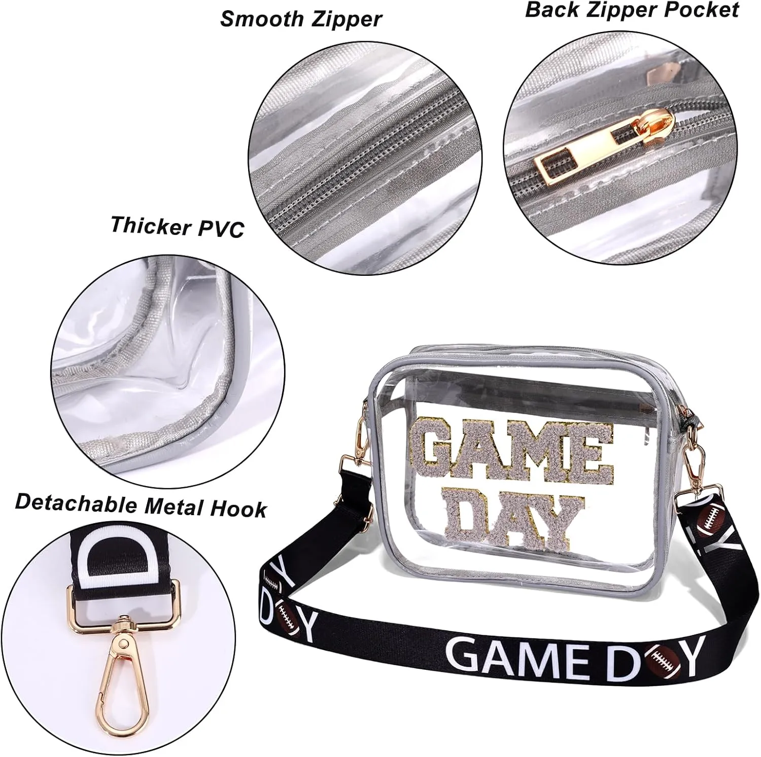 Clear Bag for Stadium Events,Game Day Clear Bag Stadium Approved Football Clear Crossbody Purse Bag for Sports