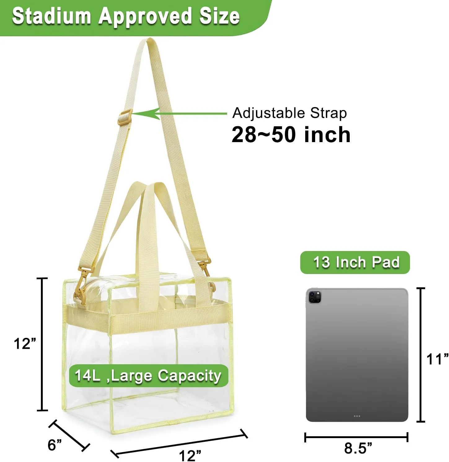 Clear Bag Stadium Approved, Clear Beach Lunch Bag Shoulder Tote Bag - Zipper Closure, Adjustable Strap, See-Through