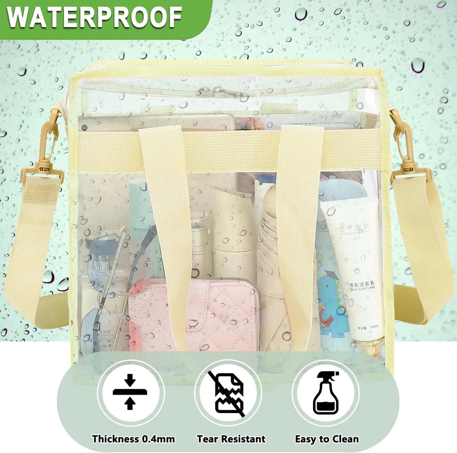 Clear Bag Stadium Approved, Clear Beach Lunch Bag Shoulder Tote Bag - Zipper Closure, Adjustable Strap, See-Through