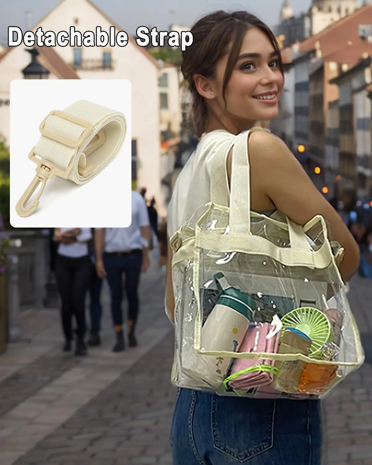 Clear Bag Stadium Approved, Clear Beach Lunch Bag Shoulder Tote Bag - Zipper Closure, Adjustable Strap, See-Through