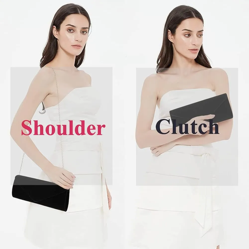 Clutch Purses Evening Bag for Women Party Prom Black-Tie Events Velvet Handbag Shoulder Cross Body Bag With Detachable Chain