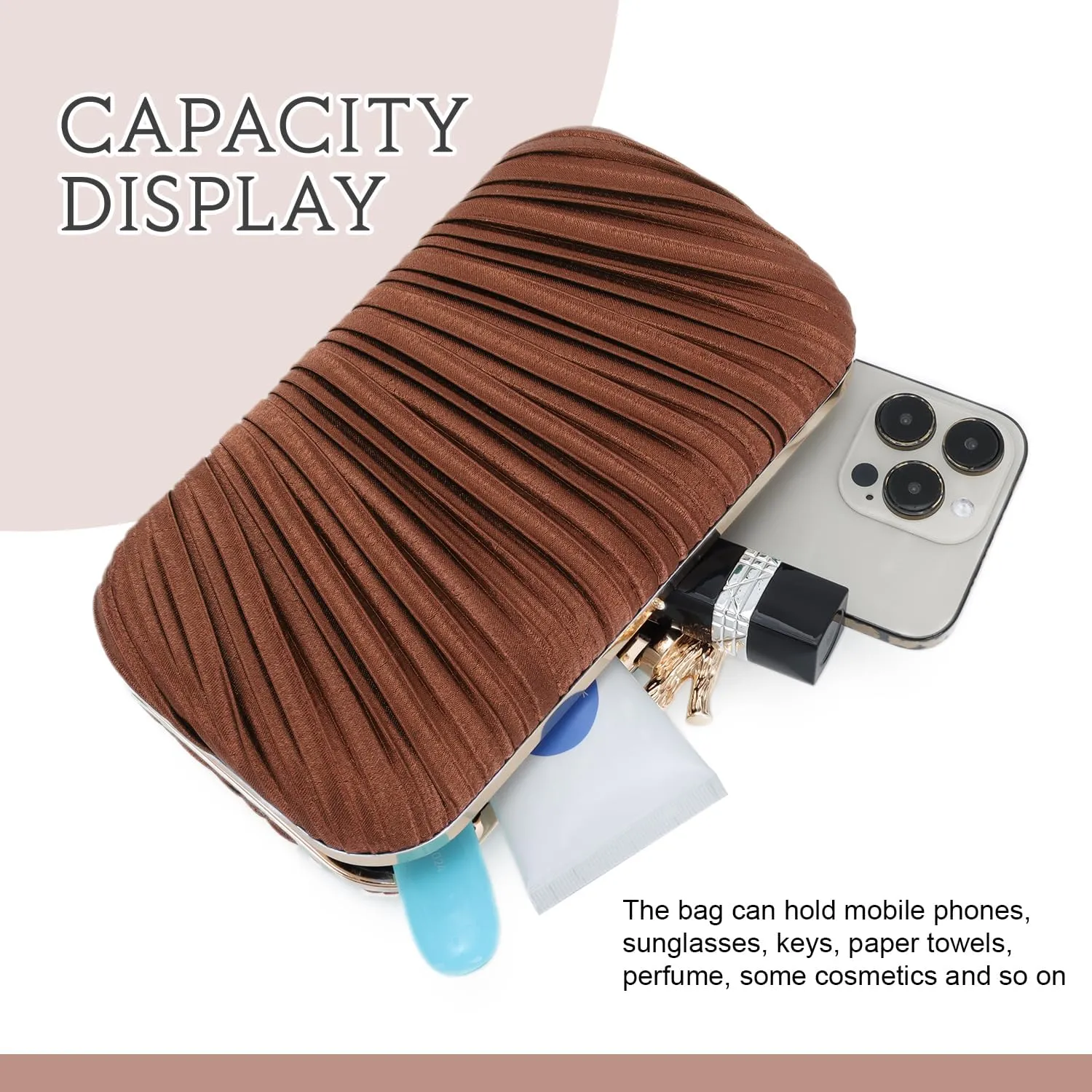 Clutch Purses for Women Evening Bag Pleated Clutch Bag with Chain for Wedding Party