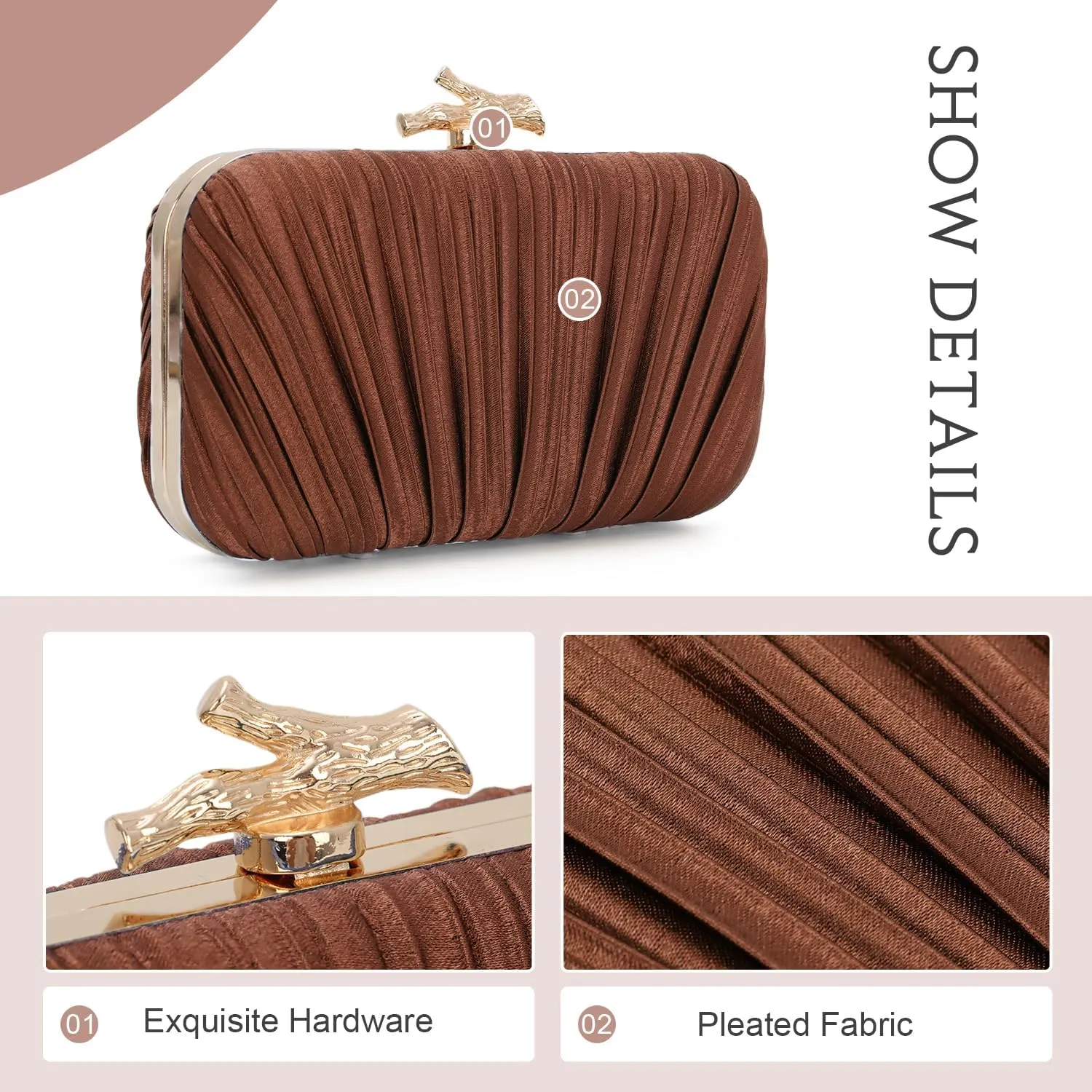 Clutch Purses for Women Evening Bag Pleated Clutch Bag with Chain for Wedding Party