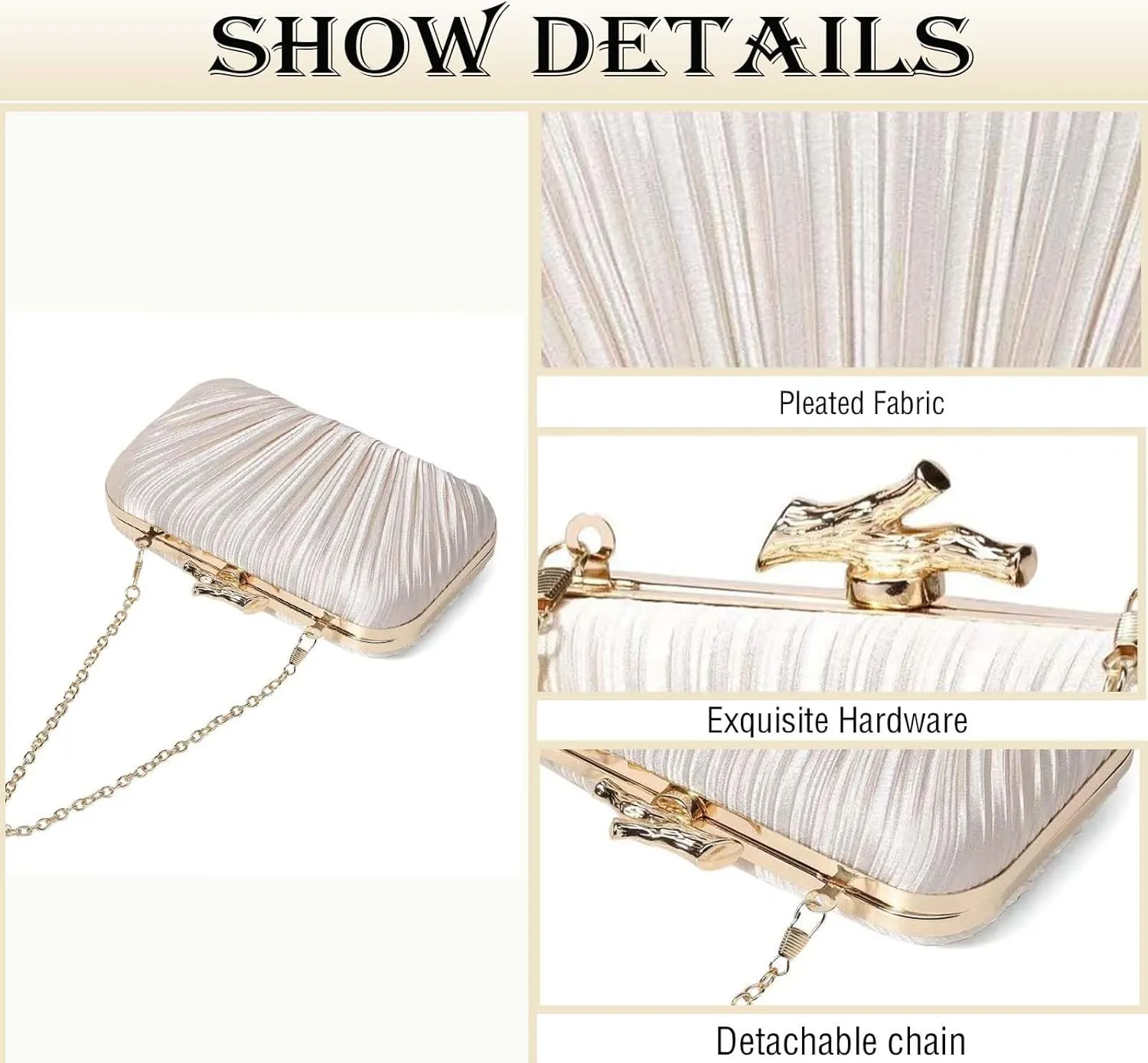 Clutch Purses for Women Evening Bag Pleated Clutch Handbags Chain Shoulder Bag Satin Purses for Wedding Party
