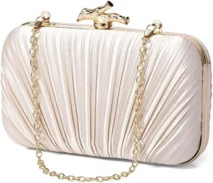 Clutch Purses for Women Evening Bag Pleated Clutch Handbags Chain Shoulder Bag Satin Purses for Wedding Party