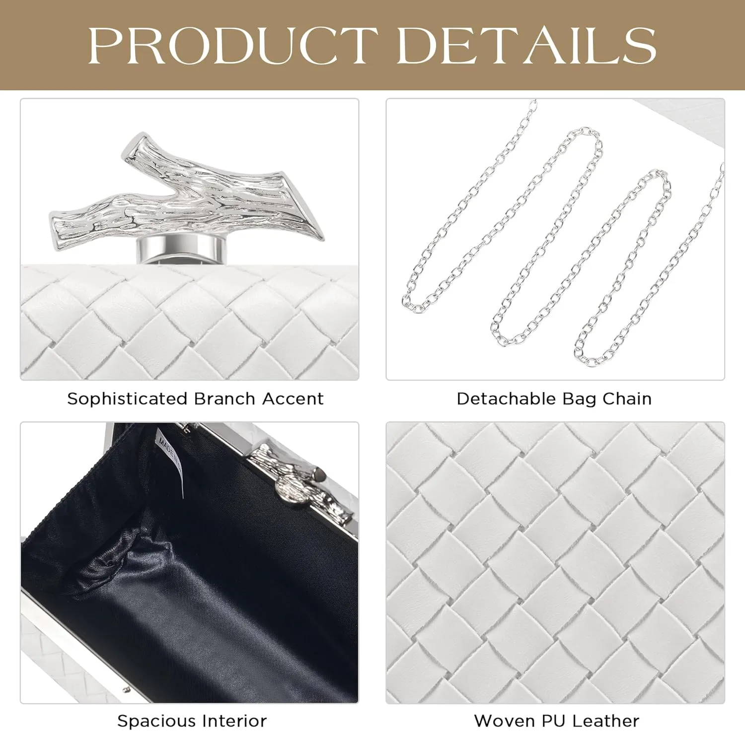 Clutch Purses for Women Evening/Wedding Chic Woven Bag Formal PU Leather Purse Designer Handbags for Women