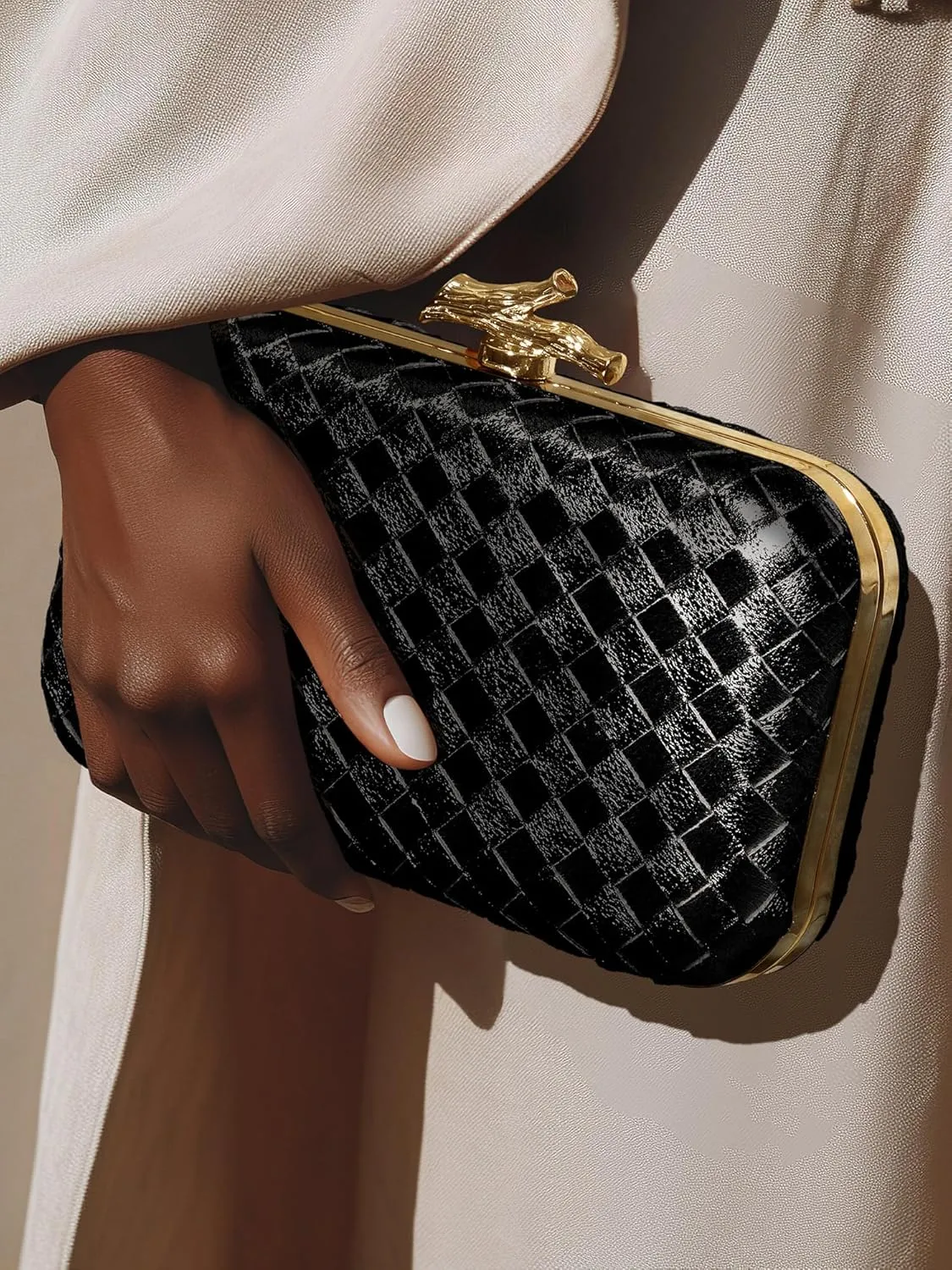 Clutch Purses for Women Evening/Wedding Chic Woven Bag Formal PU Leather Purse Designer Handbags for Women