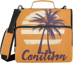 Coconut Tree Sun Silhouette Zipper Binder with Shoulder Strap Trapper Keeper 3 Ring Binder Organizer Large Capacity Multiple Compartments for School Office
