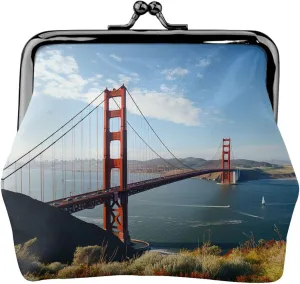 Coin Purse,Small Pu Leather Change Purse, San Francisco Golden Gate Bridge Printed Kiss-Lock Coin Purse Wallet With Clasp