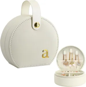 COLLECTIVE HOME - Travel Jewelry Case, Elegant Half-Moon Design with Gold Monogram, Detachable Handle, Personalized Accessory Organizer, Gift for Fashion-Forward Women and Teens (a)