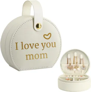 COLLECTIVE HOME - Travel Jewelry Case, Elegant Half-Moon Design with Heartfelt Message, Detachable Handle, Personalized Mother's Day Gift, Cherishing Special Moments (I love you mom)
