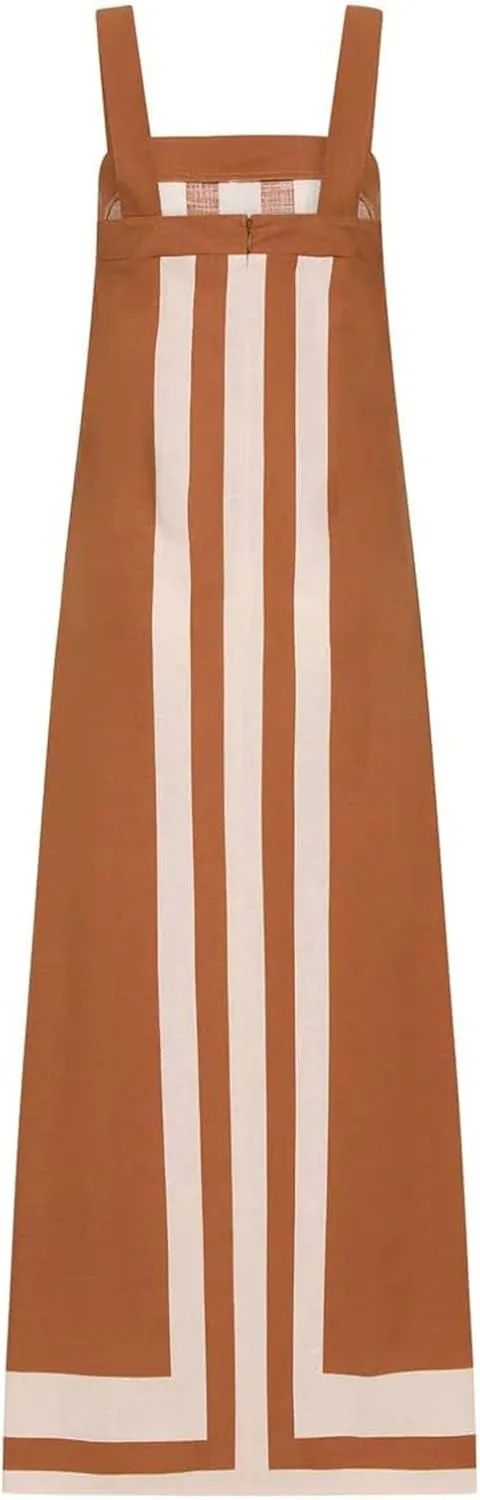 Color Block Dress for Women Sleeveless Boho Shoulder Strap Striped Flowy Beach Casual Summer Cover Up Maxi Long Dress