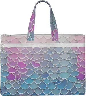 Colorful Mermaid Scale Canvas Document Bag A4 File Organizer for School Supplies and Study