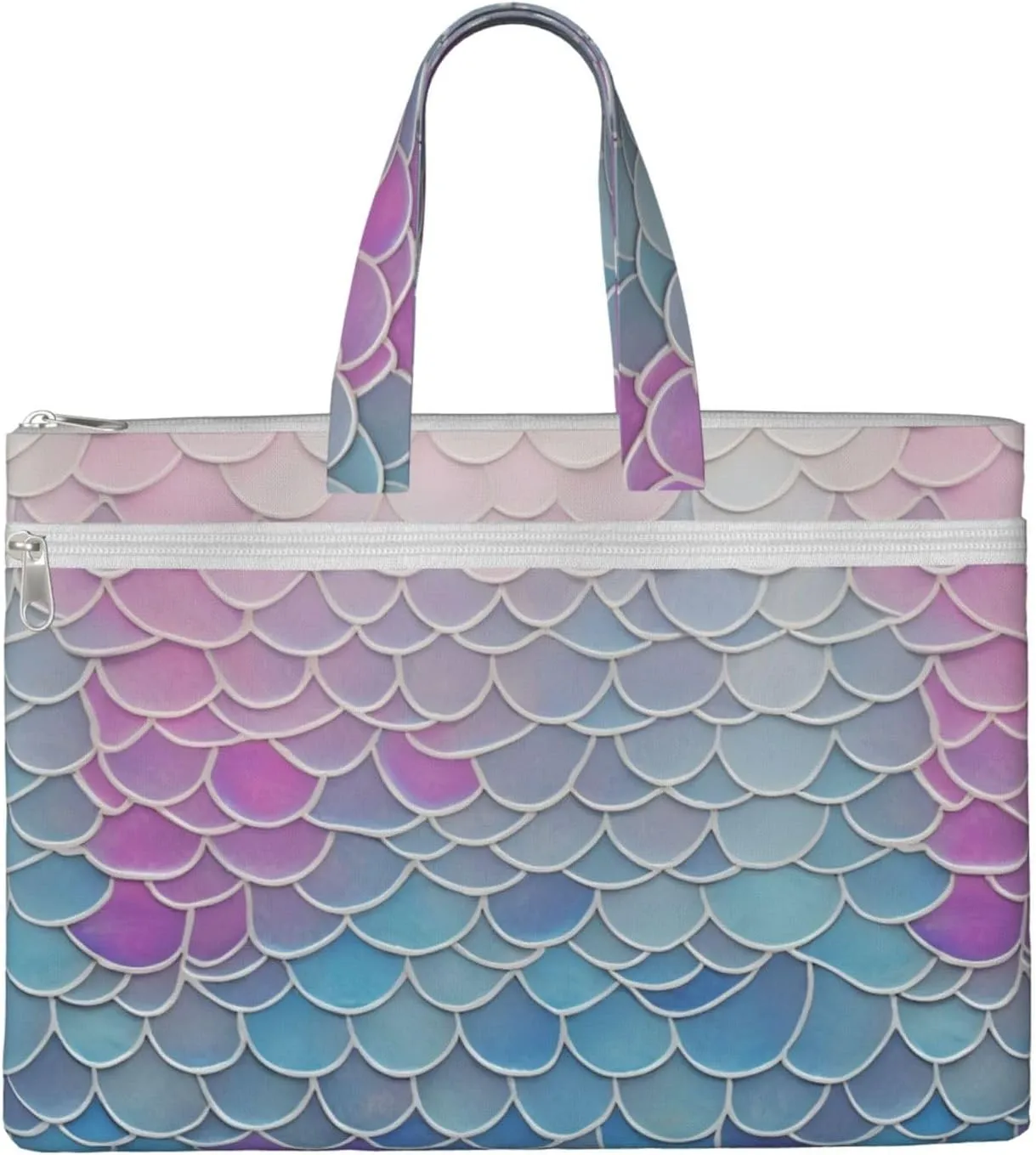 Colorful Mermaid Scale Canvas Document Bag A4 File Organizer for School Supplies and Study