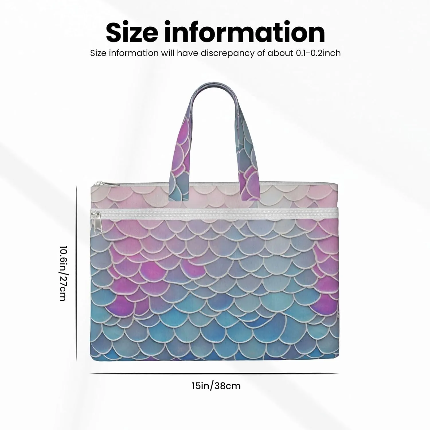 Colorful Mermaid Scale Canvas Document Bag A4 File Organizer for School Supplies and Study