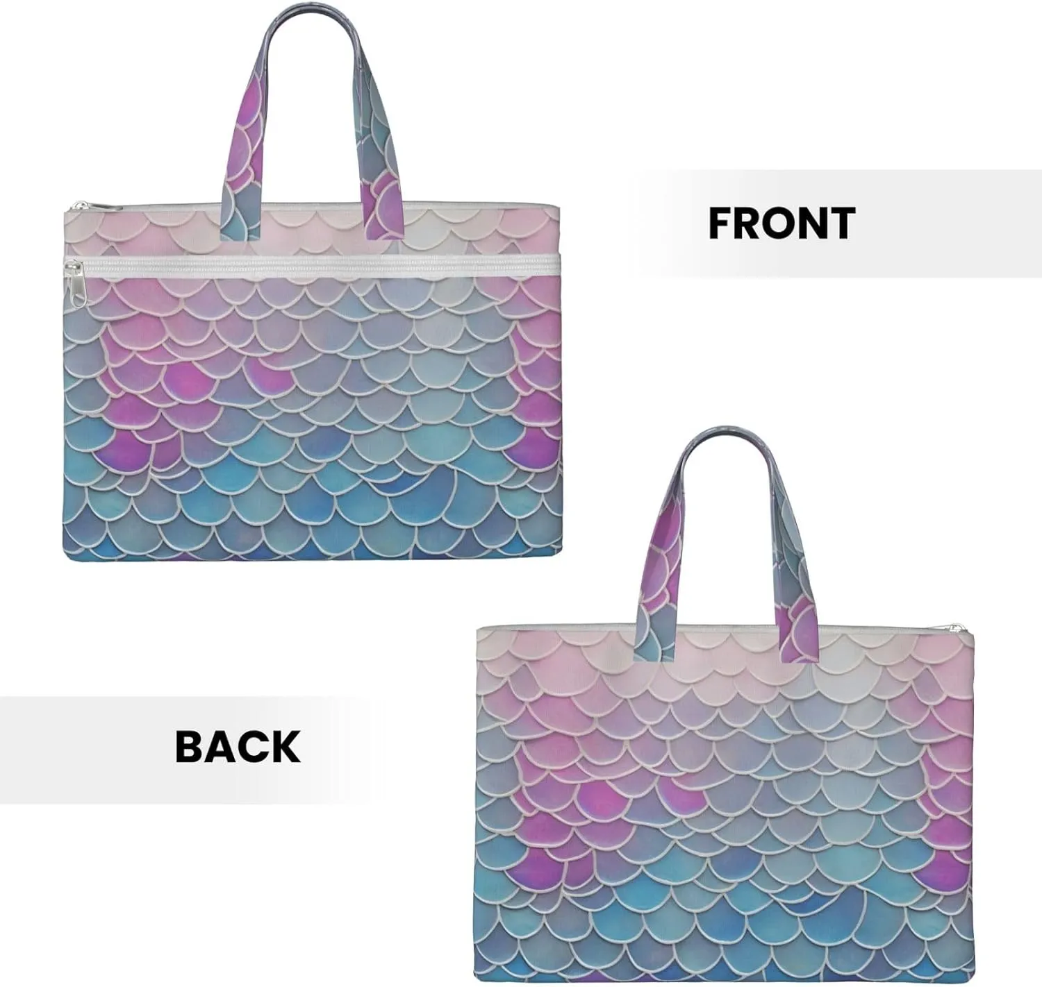 Colorful Mermaid Scale Canvas Document Bag A4 File Organizer for School Supplies and Study