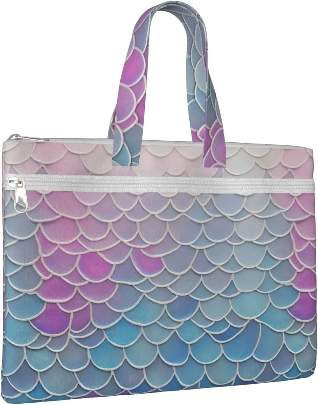 Colorful Mermaid Scale Canvas Document Bag A4 File Organizer for School Supplies and Study