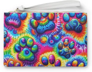 Colorful Tie-Dye Paw Print Clutch Bag, Eco-Friendly, Perfect for Pet Lovers, Festivals, Stylish, Trendy Accessory
