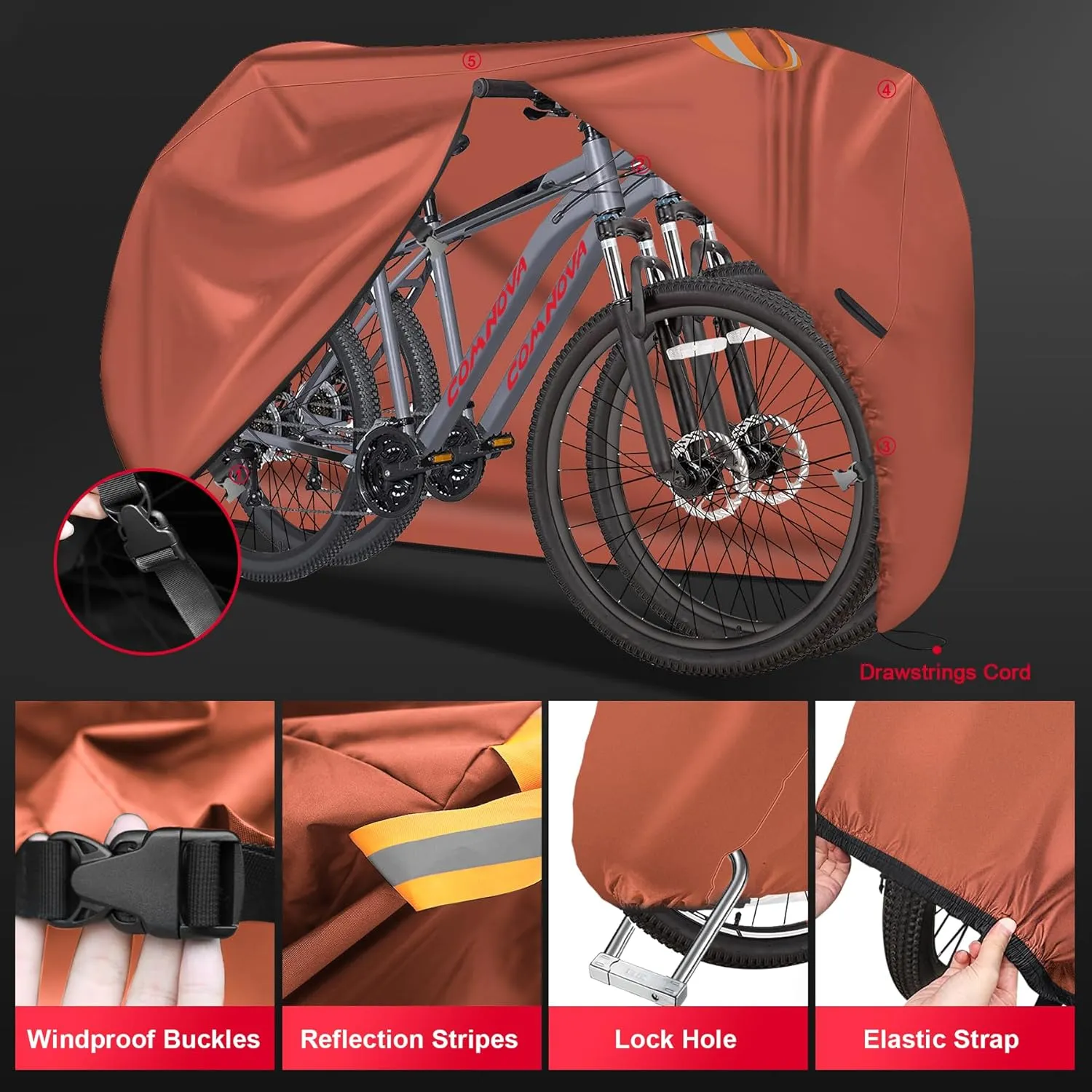 Comnova Bike Cover for 2 Bikes - Outdoor Bike Covers for Stationary 2 Bikes Waterproof & Heavy Duty, 600D Bicycle Covers for 2 eBike, Mountain Bike, Road Bike, Hybrid Bike, Beach Cruiser Bike Storage