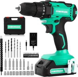 COMOWARE 20V Cordless Drill, Electric Power Drill Set with 1 Battery & Charger, 3/8” Keyless Chuck, 2 Variable Speed, 266 In-lb Torque, 25 1 Position and 34pcs Drill/Driver Bits