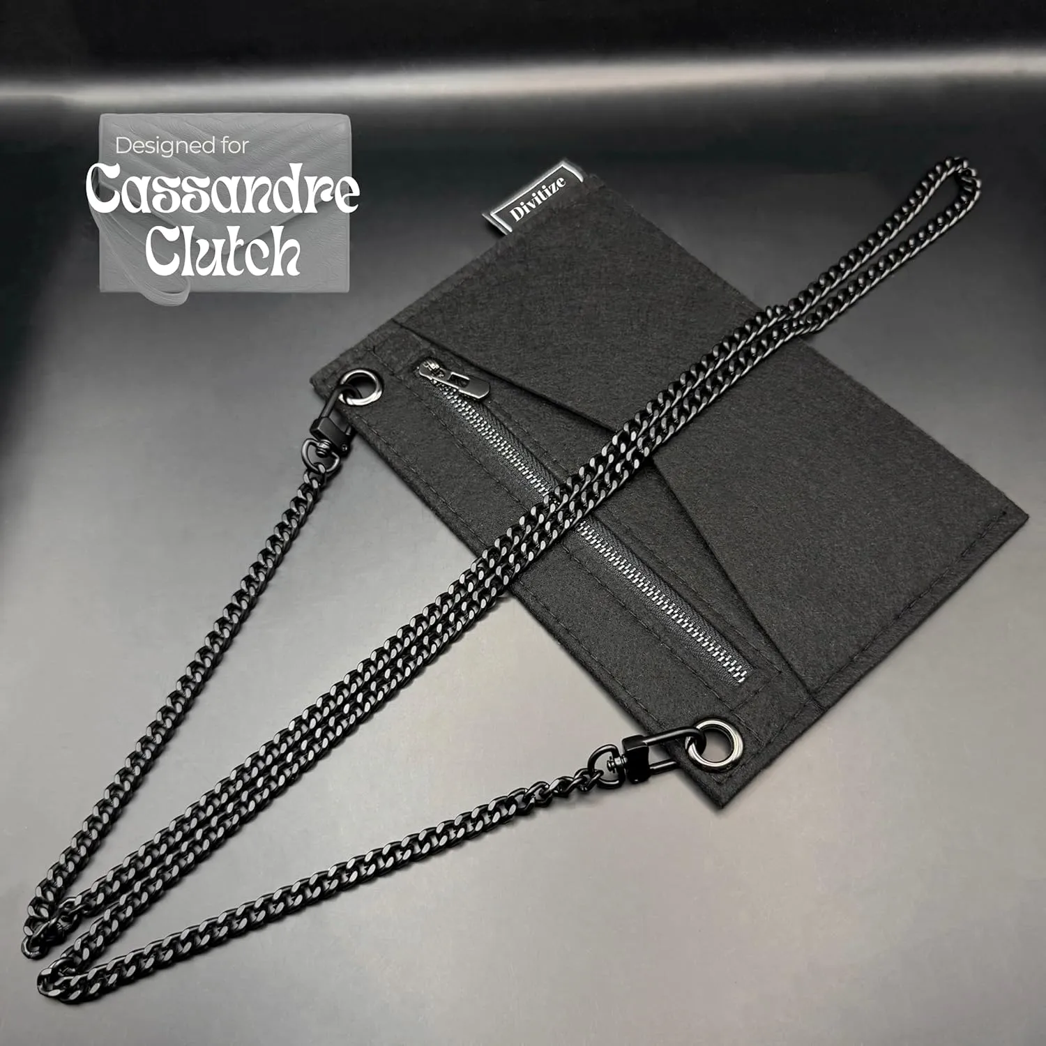 Conversion Kit compatible with Monogram Clutch, Insert with 120cm - 47" inches Matte Black Chain, Wristlet Insert Wallet on Chain (Eclipse Noir (Deep Black Insert   Black Chain))