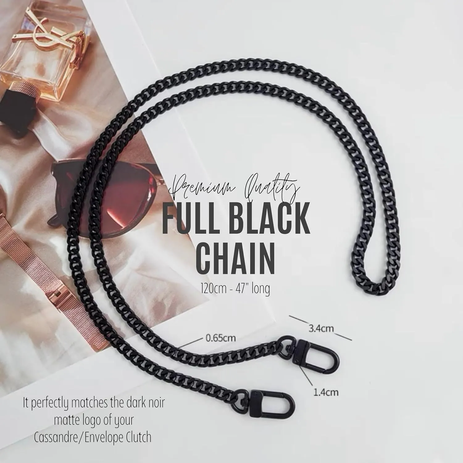 Conversion Kit compatible with Monogram Clutch, Insert with 120cm - 47" inches Matte Black Chain, Wristlet Insert Wallet on Chain (Eclipse Noir (Deep Black Insert   Black Chain))