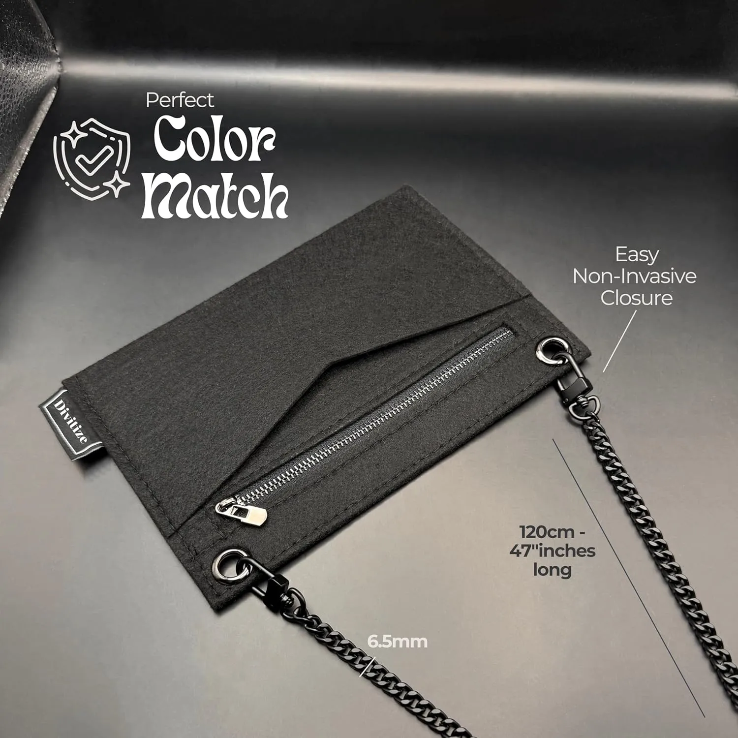 Conversion Kit compatible with Monogram Clutch, Insert with 120cm - 47" inches Matte Black Chain, Wristlet Insert Wallet on Chain (Eclipse Noir (Deep Black Insert   Black Chain))